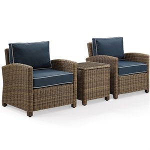Pemberly Row 3 Piece Metal Patio Conversation Set in Brown/Navy