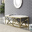 Pemberly Row Tufted Velvet Polyester Bench in Gold and Ivory