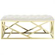 Pemberly Row Tufted Velvet Polyester Bench in Gold and Ivory