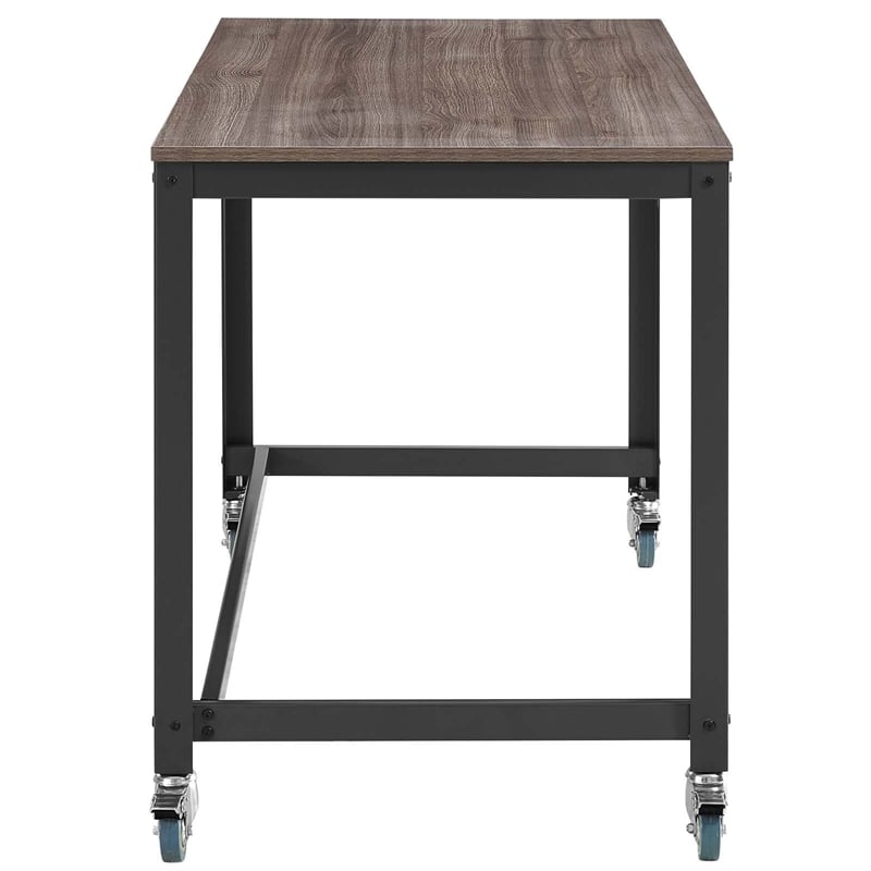 Pemberly Row Mobile Metal & Wood Writing Desk in Gray and Walnut