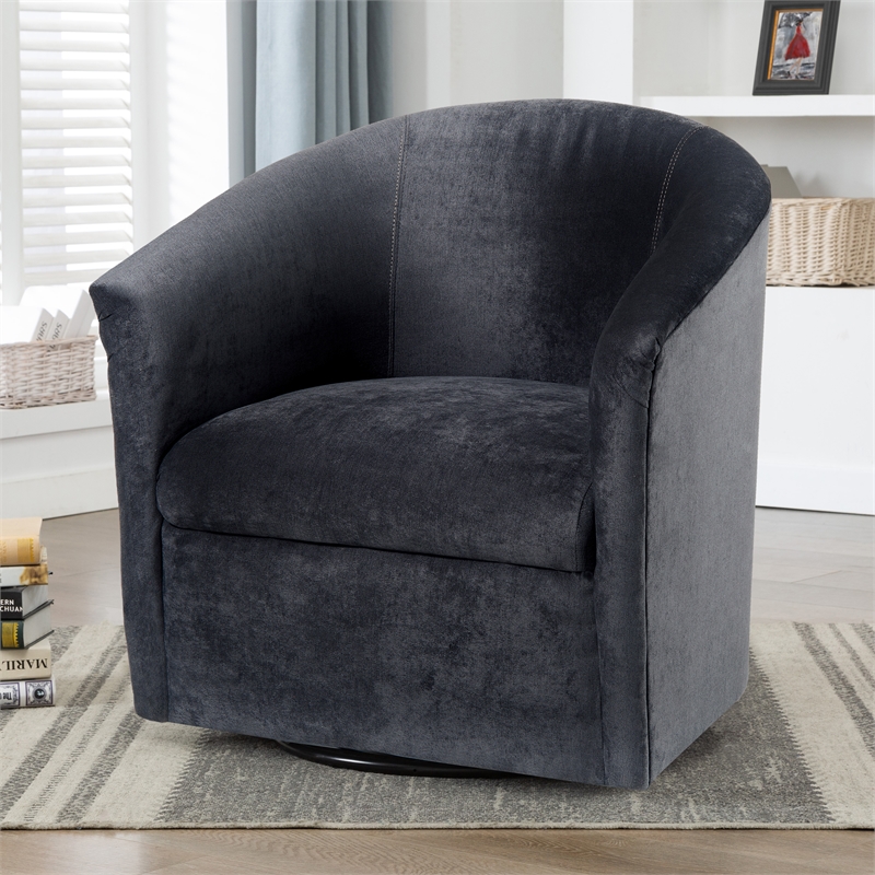 Pemberly Row Modern Charcoal Gray Microfiber Swivel Accent Chair