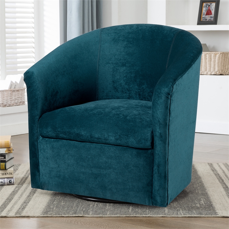 Pemberly Row Modern Ocean Blue Microfiber Swivel Accent Chair