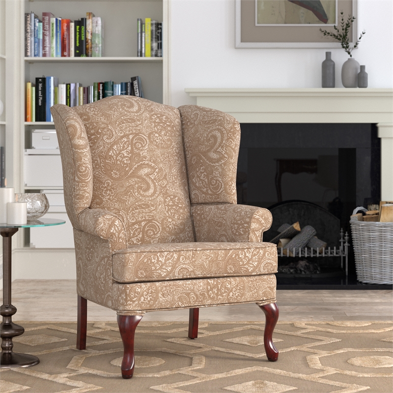 Pemberly Row Contemporary Cream Traditional Wingback Accent Chair