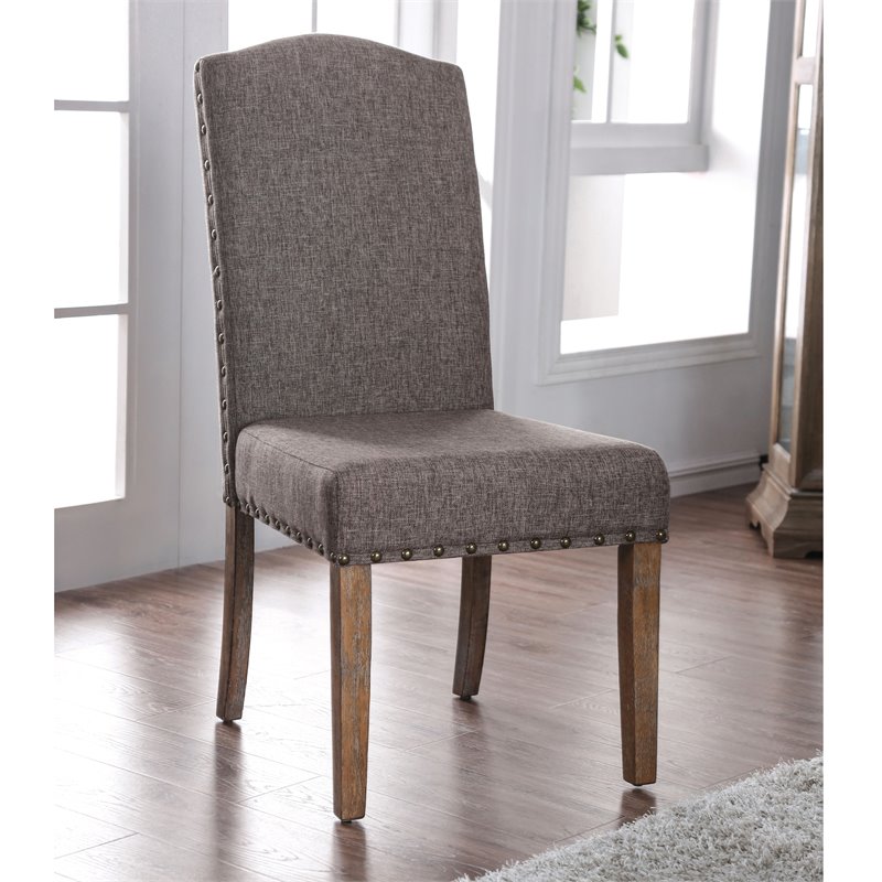 Pemberly Row Modern Fabric Padded Side Chair in Natural (Set of 2)