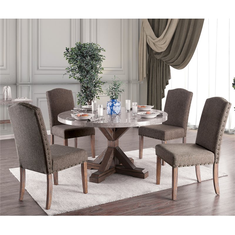 Pemberly Row Modern Fabric Padded Side Chair in Natural (Set of 2)