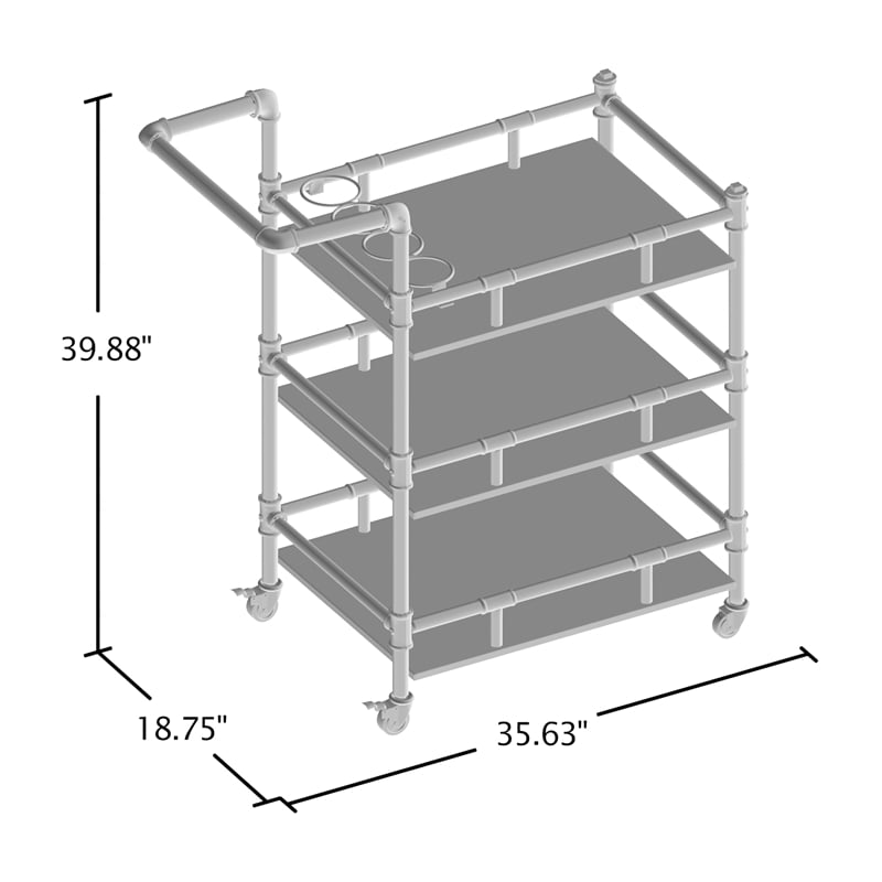 Pemberly Row Contemporary Industrial Metal Bar Cart in Sand Black