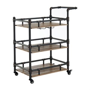 Pemberly Row Contemporary Industrial Metal Bar Cart in Sand Black
