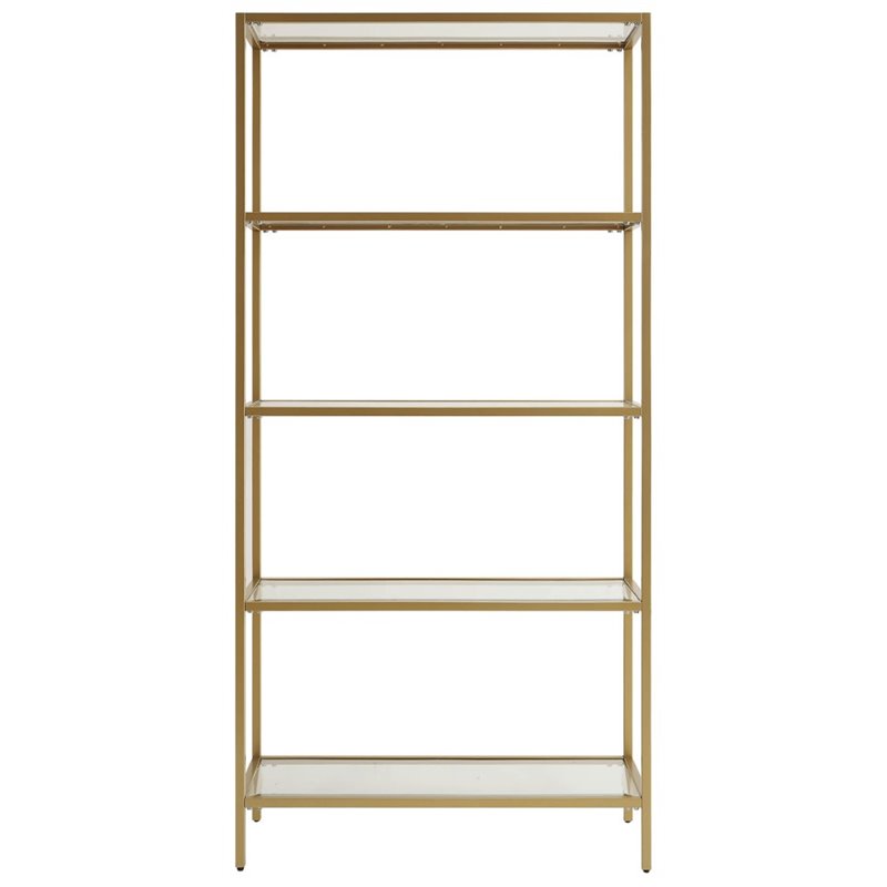 Pemberly Row Modern / Contemporary Glass Shelves Bookcase Gold