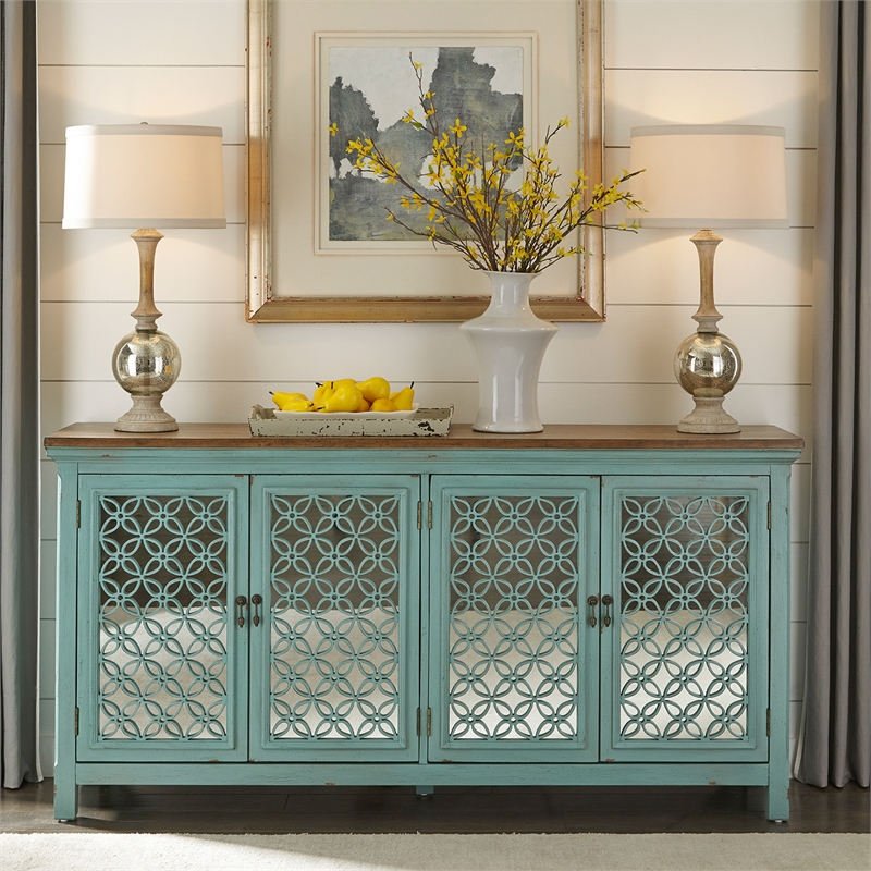 Pemberly Row Modern / Contemporary Blue 4 Door Accent Cabinet