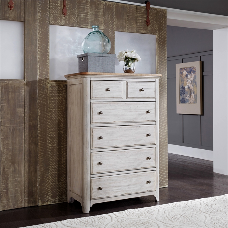 Pemberly Row Modern Farmhouse Reimagined White 5 Drawer Chest