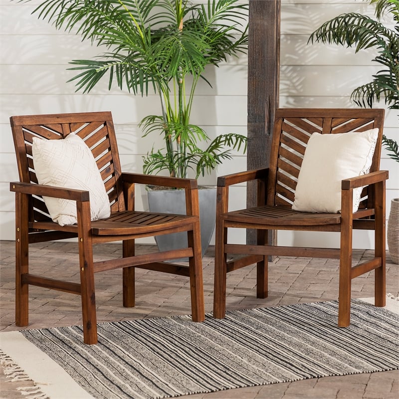 Pemberly Row Outdoor Wood Patio Chairs - Set of 2 - Dark Brown