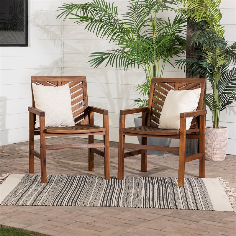 Pemberly Row Outdoor Wood Patio Chairs - Set of 2 - Dark Brown