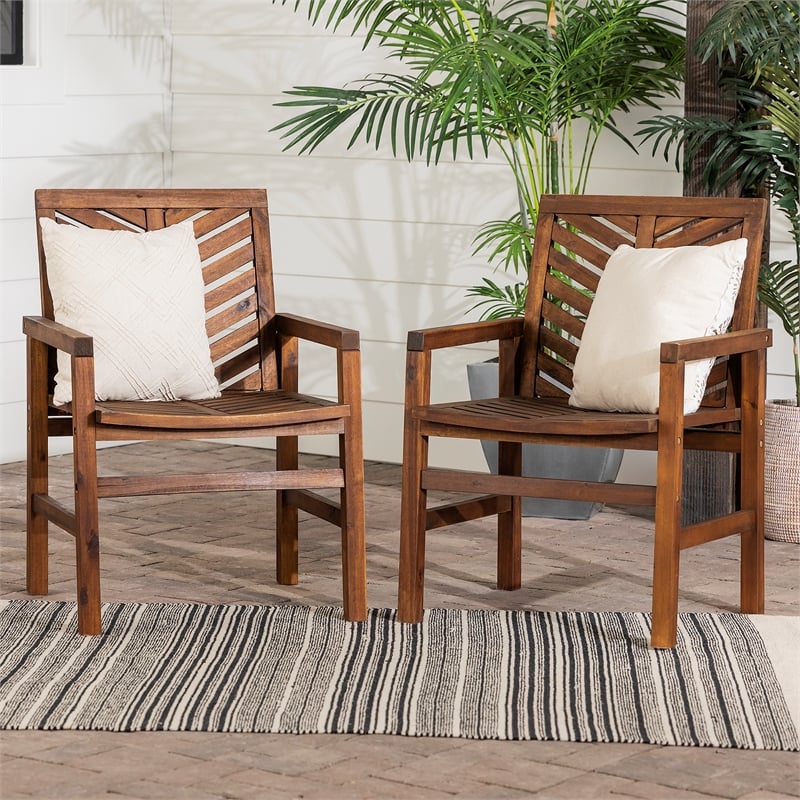 Pemberly Row Outdoor Wood Patio Chairs - Set of 2 - Dark Brown