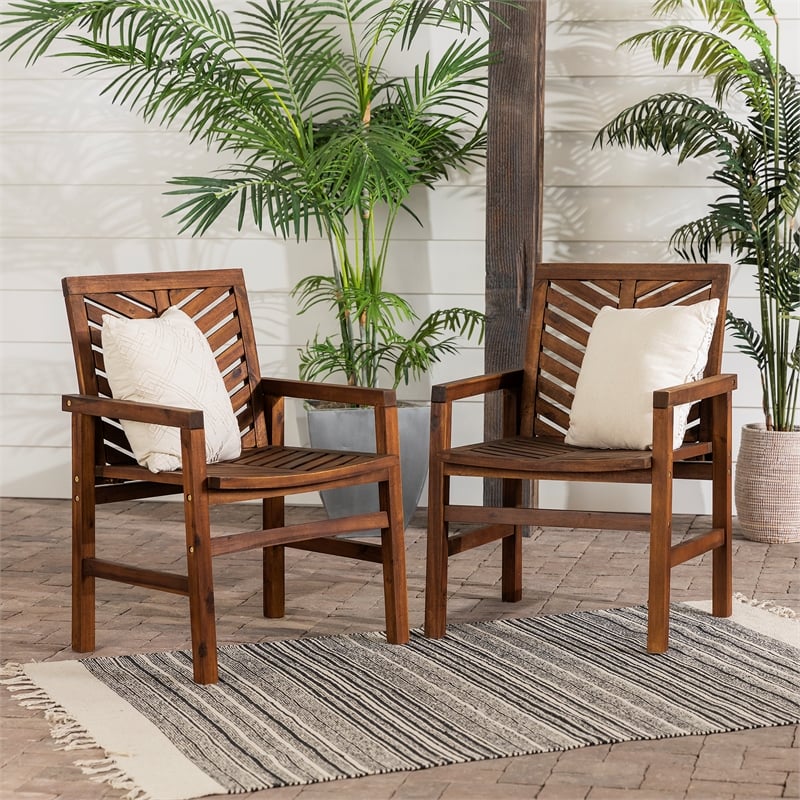 Pemberly Row Outdoor Wood Patio Chairs - Set of 2 - Dark Brown