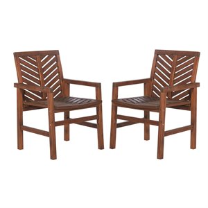 Pemberly Row Outdoor Wood Patio Chairs - Set of 2 - Dark Brown