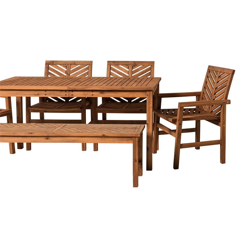 Pemberly Row 6-Piece Chevron Outdoor Patio Dining Set in Brown