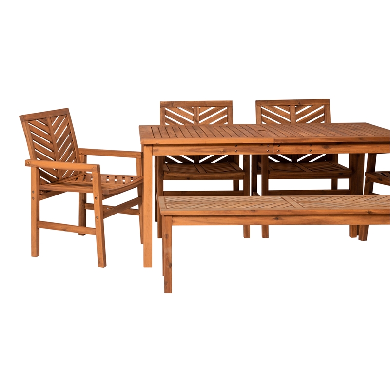 Pemberly Row 6-Piece Chevron Outdoor Patio Dining Set in Brown