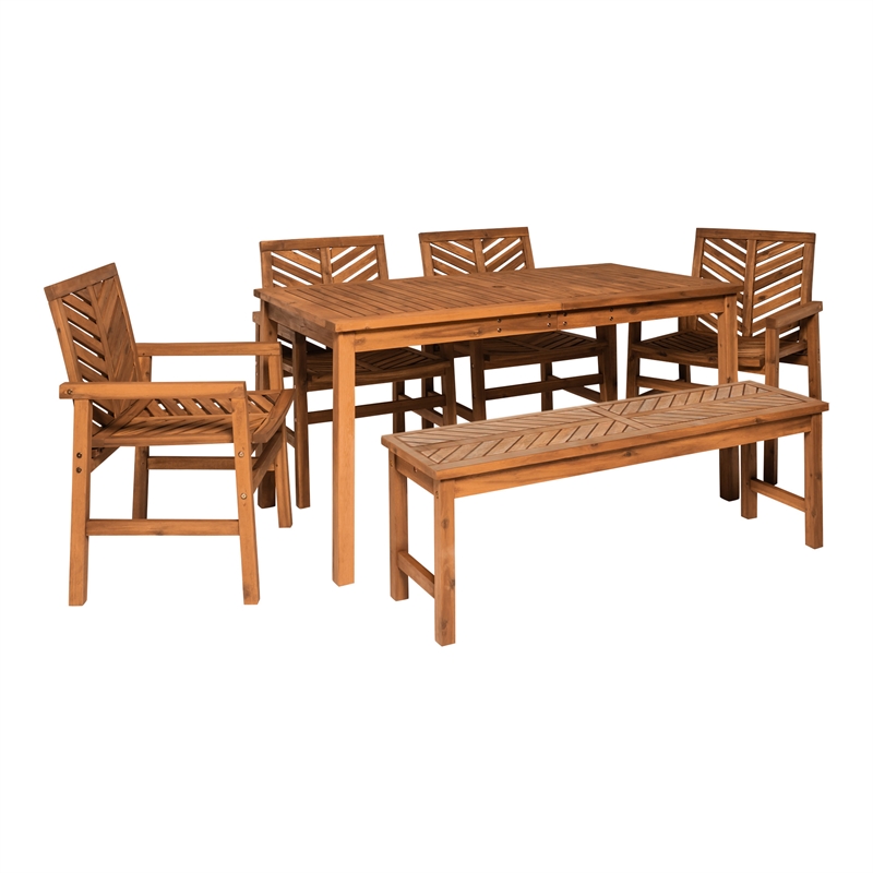 Pemberly Row 6-Piece Chevron Outdoor Patio Dining Set in Brown