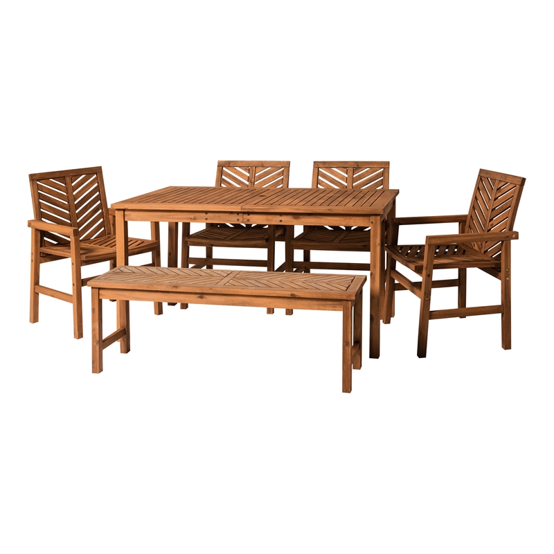 Pemberly Row 6-Piece Chevron Outdoor Patio Dining Set in Brown