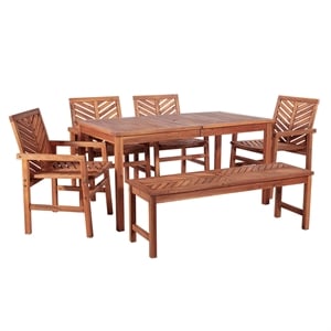 Pemberly Row 6-Piece Chevron Outdoor Patio Dining Set in Brown