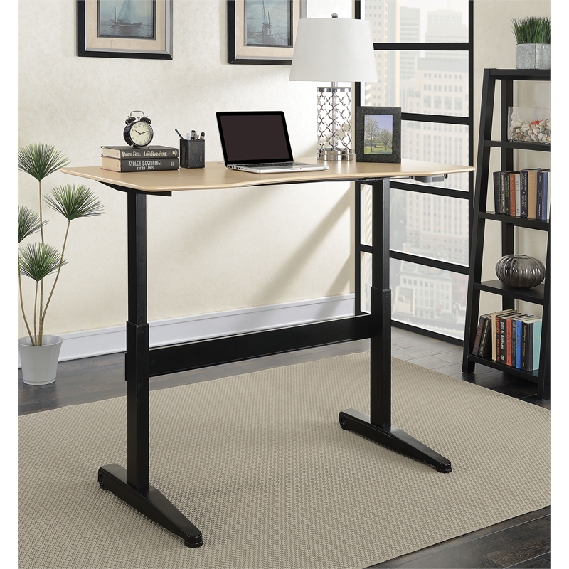 Pemberly Row Modern Metal Adjustable Long Standing Desk in Black