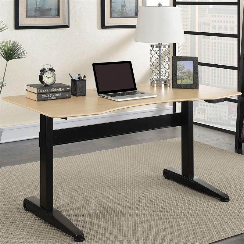 Pemberly Row Modern Metal Adjustable Long Standing Desk in Black