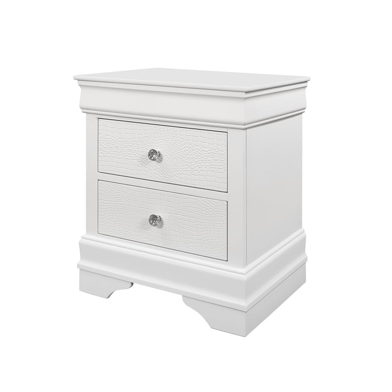 Pemberly Row Contemporary Solid Wood White 2-Drawer Nightstand