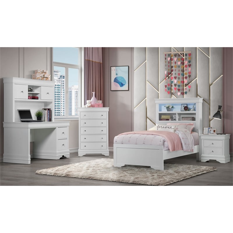 Pemberly Row Contemporary Solid Wood White 2-Drawer Nightstand