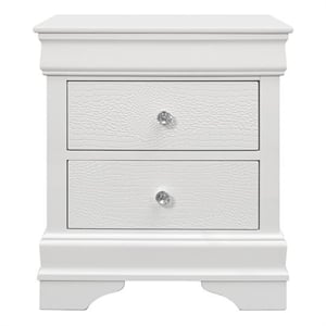Pemberly Row Contemporary Solid Wood White 2-Drawer Nightstand