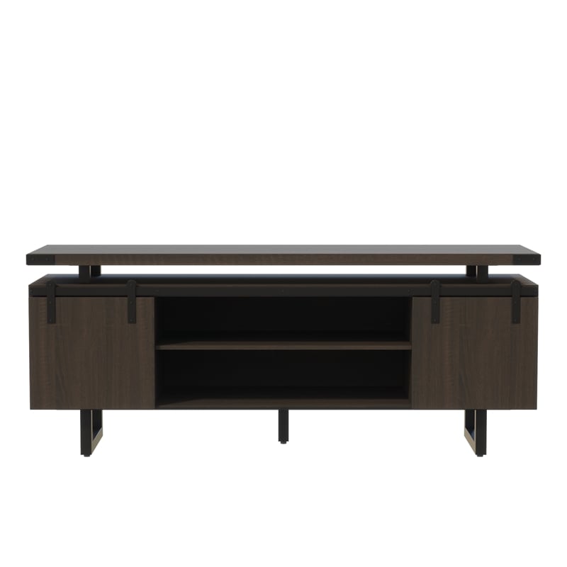 Pemberly Row Low Wall Cabinet Wood Doors in Southern Tobacco