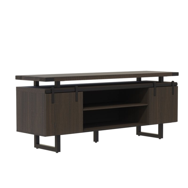 Pemberly Row Low Wall Cabinet Wood Doors in Southern Tobacco