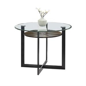 Pemberly Row Dark Gray Round Glass Counter Height Dining Table