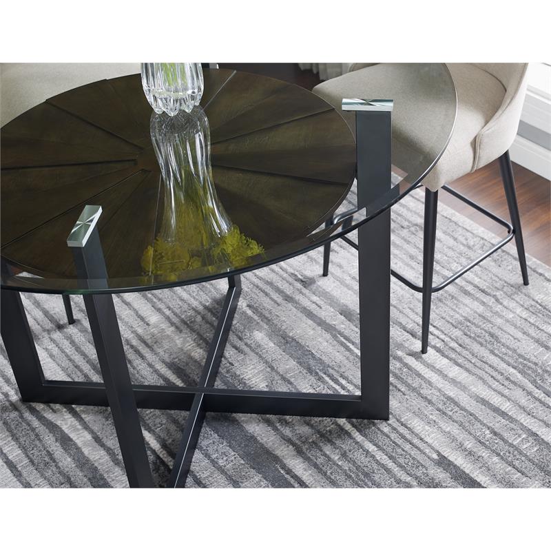 Pemberly Row Dark Gray Round Glass Counter Height Dining Table