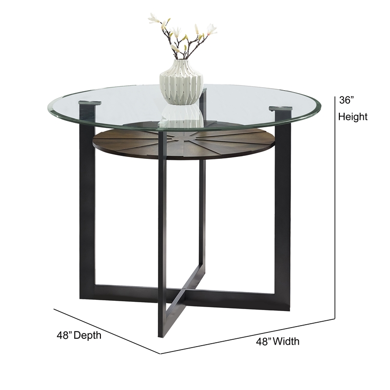 Pemberly Row Dark Gray Round Glass Counter Height Dining Table