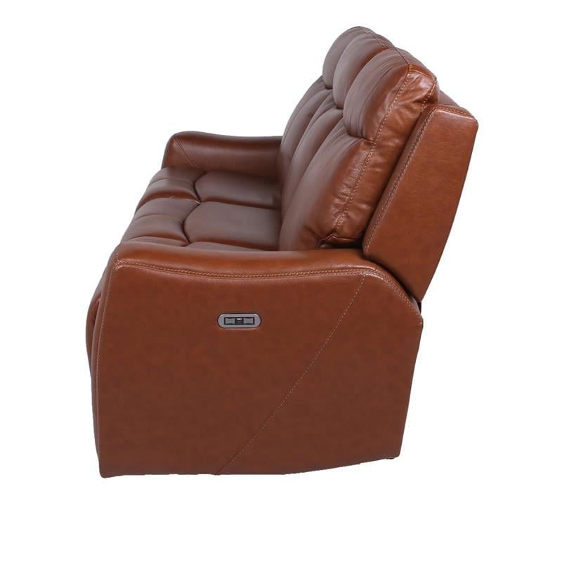 Pemberly Row Contemporary Caramel Leather Power Recliner Sofa