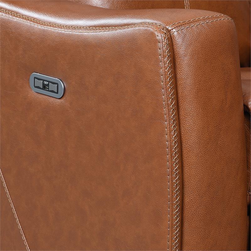 Pemberly Row Contemporary Caramel Leather Power Recliner Sofa