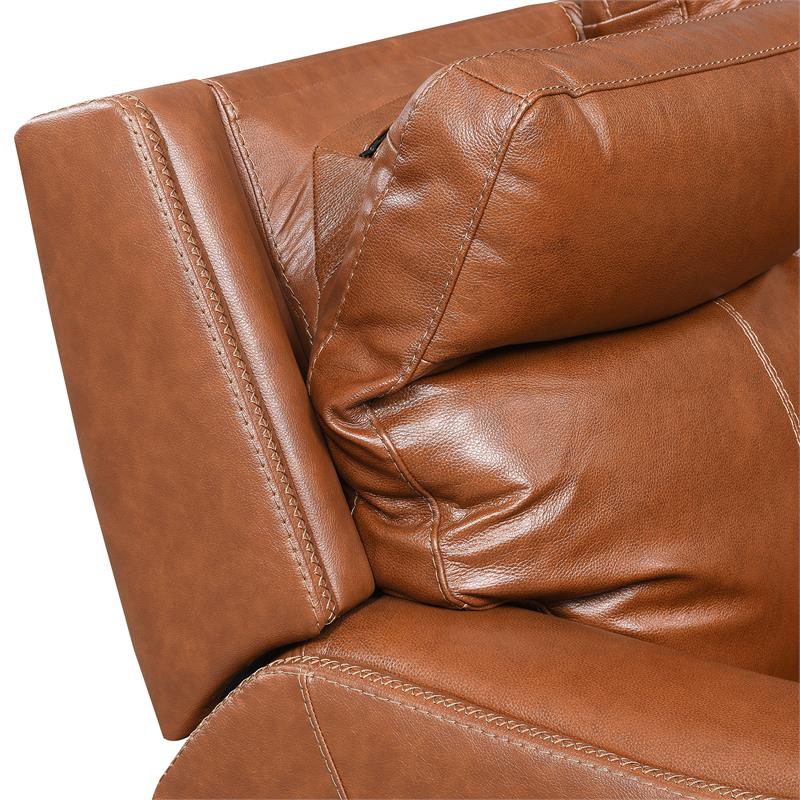 Pemberly Row Contemporary Caramel Leather Power Recliner Sofa
