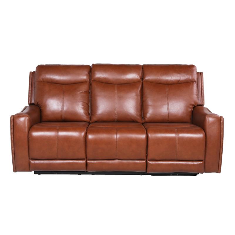 Pemberly Row Contemporary Caramel Leather Power Recliner Sofa
