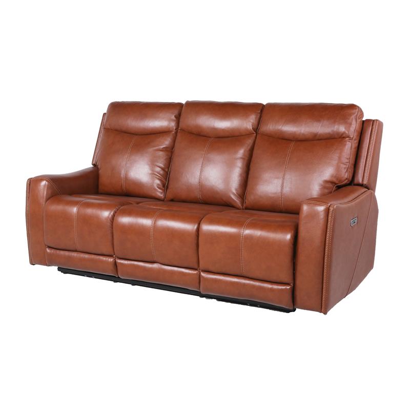Pemberly Row Contemporary Caramel Leather Power Recliner Sofa