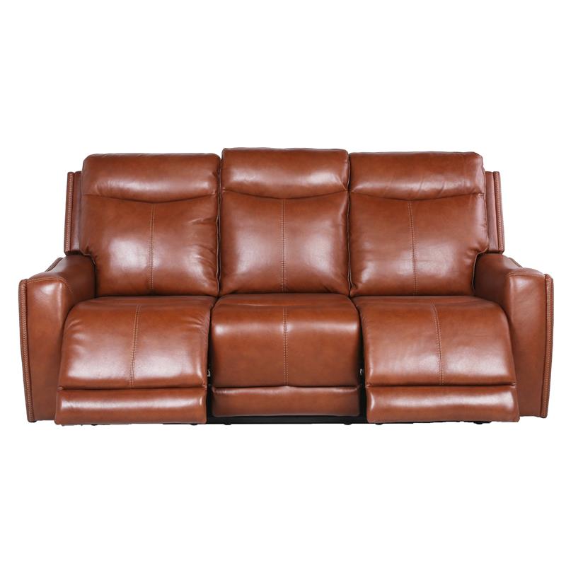 Pemberly Row Contemporary Caramel Leather Power Recliner Sofa