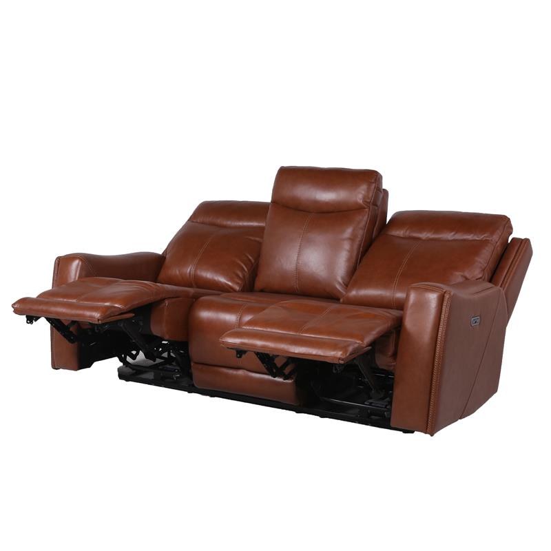 Pemberly Row Contemporary Caramel Leather Power Recliner Sofa