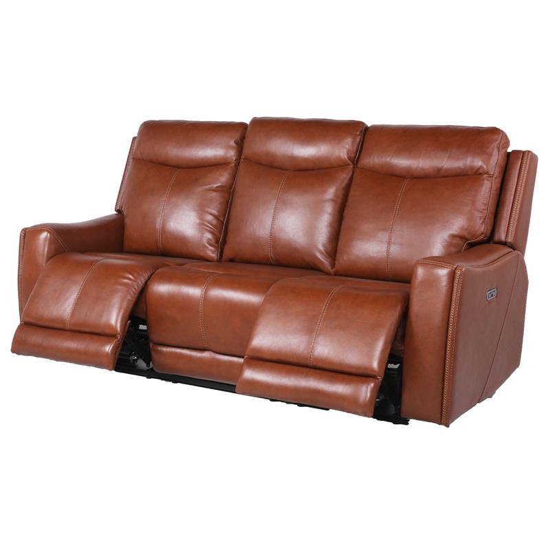 Pemberly Row Contemporary Caramel Leather Power Recliner Sofa