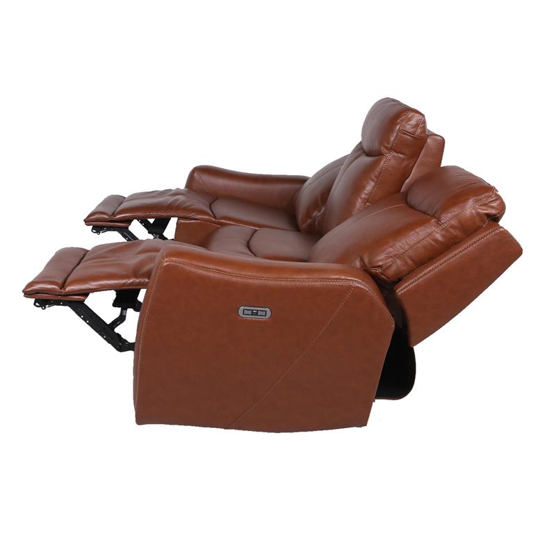 Pemberly Row Contemporary Caramel Leather Power Recliner Sofa