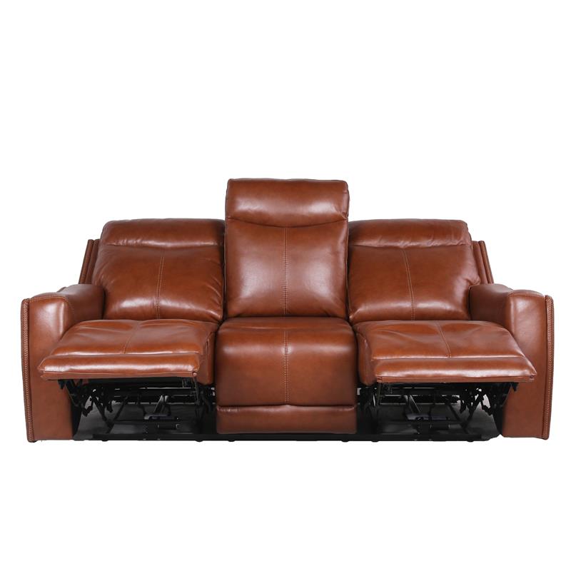 Pemberly Row Contemporary Caramel Leather Power Recliner Sofa