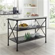 Pemberly Row Metal/Faux Marble Top Kitchen Island in Matte Black