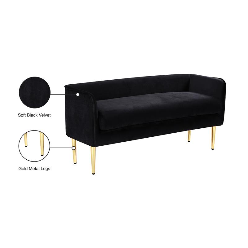Pemberly Row Modern / Contemporary Black Finish Velvet Bench