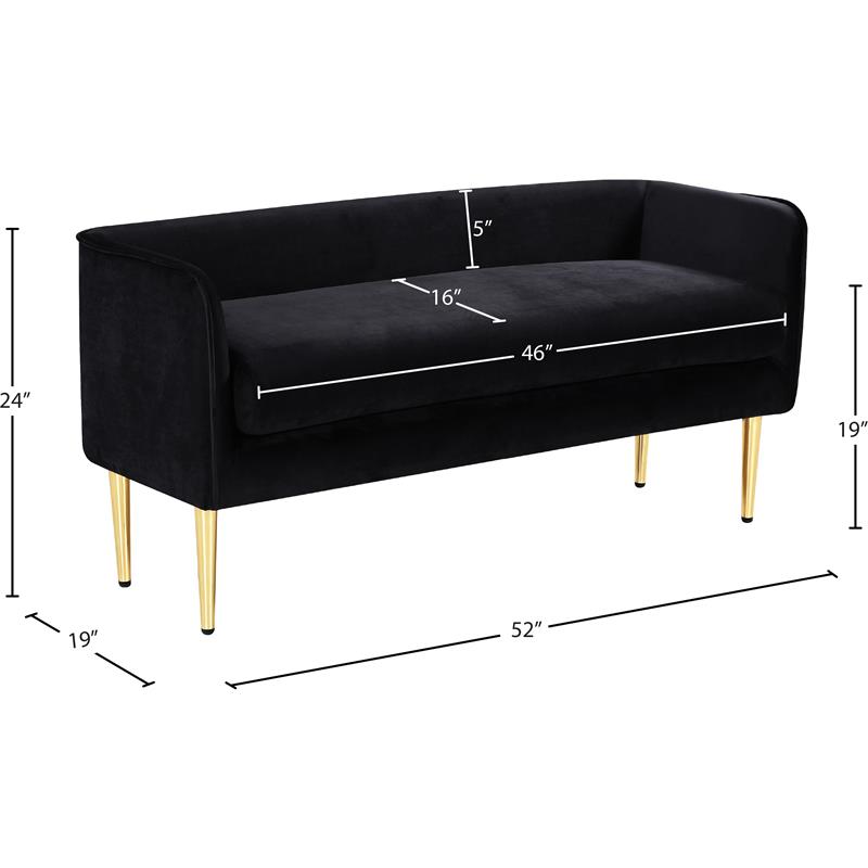 Pemberly Row Modern / Contemporary Black Finish Velvet Bench