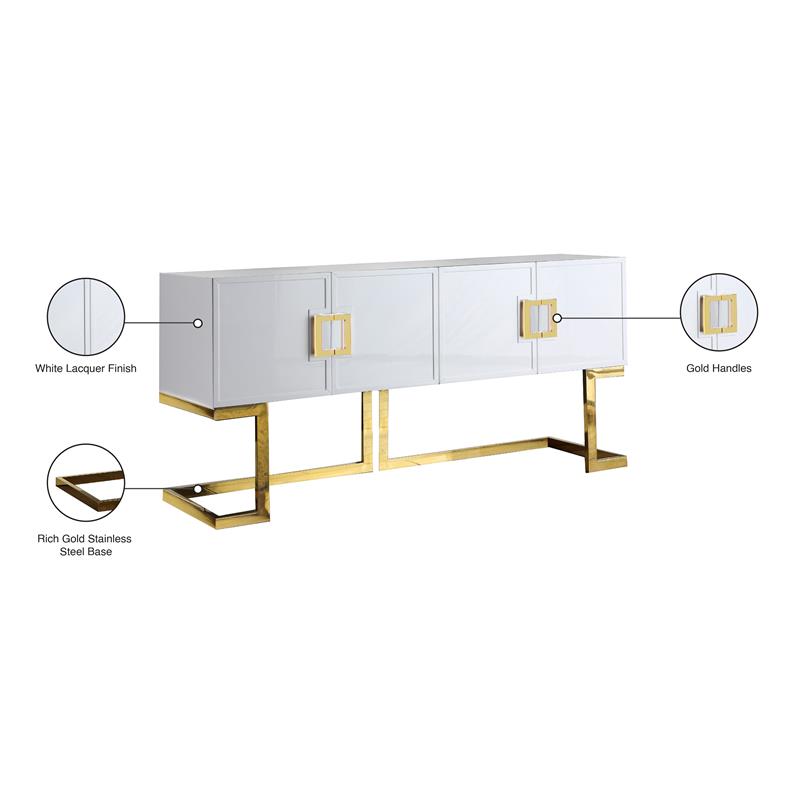 Pemberly Row Solid Wood Sideboard/Buffet in White Lacquer/Gold Finish