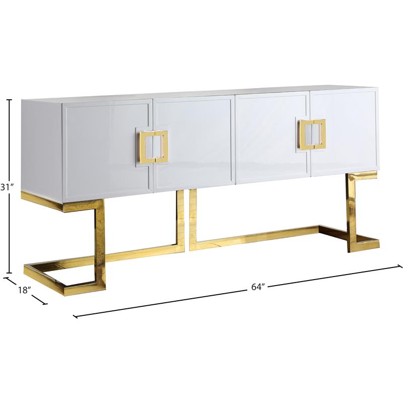 Pemberly Row Solid Wood Sideboard/Buffet in White Lacquer/Gold Finish