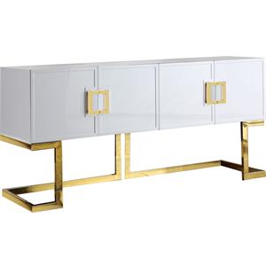 Pemberly Row Solid Wood Sideboard/Buffet in White Lacquer/Gold Finish